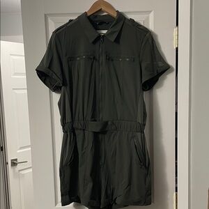 Blanc Nour Dark Olive Green Short Sleeve Romper